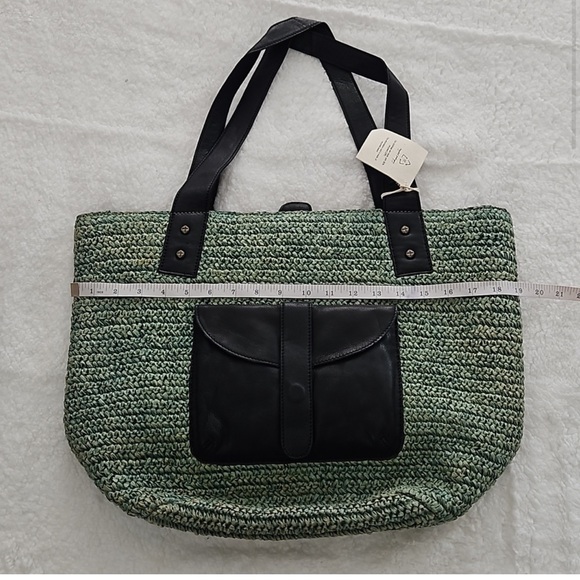 NWT Free People En Riva Raffia Tote Teal - Picture 2 of 7